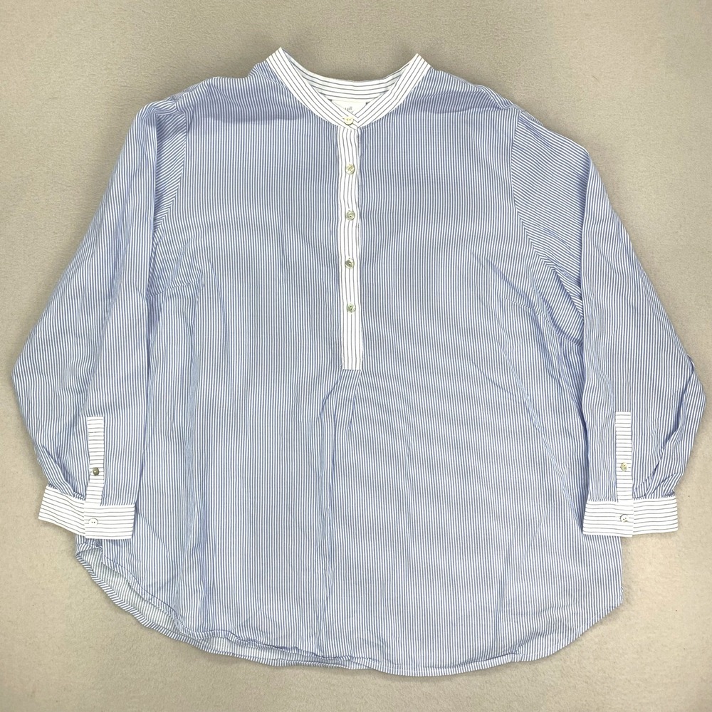 J. Jill Blouse Womens 2X Blue White Striped Long Sleeve Poplin Career
